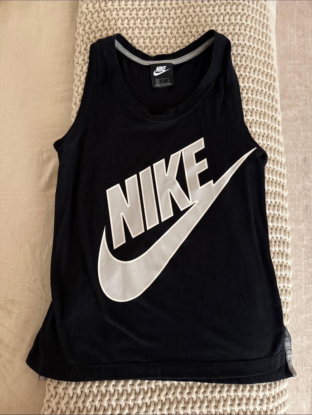Nike Black Tank with Large White Swoosh and Wordmark